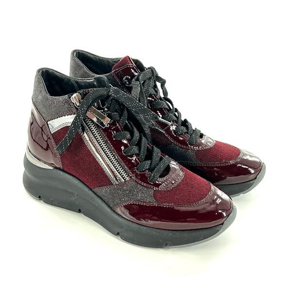 Ron White Rayla High Top Wedge Sneaker 39 8.5 9 NWOT Burgundy Black - Picture 4 of 9